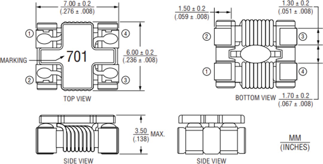 Mechanical Drawing - Bourns SRF7035A Common Mode Chokes