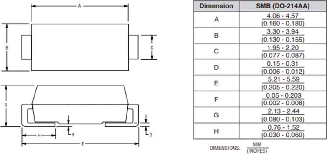 Mechanical Drawing - Bourns 1.5SMBJ Transient Voltage Suppressor Diodes