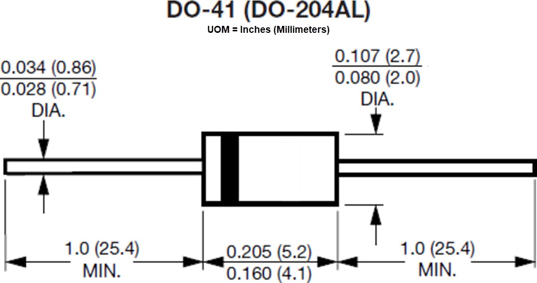 Mechanical Drawing - Vishay General Semiconductor UF400x Ultrafast Plastic Rectifiers