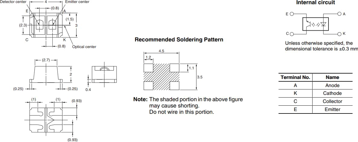 Mechanical Drawing - Omron Electronics EE-SY1201 Reflective PhotoMicroSensor