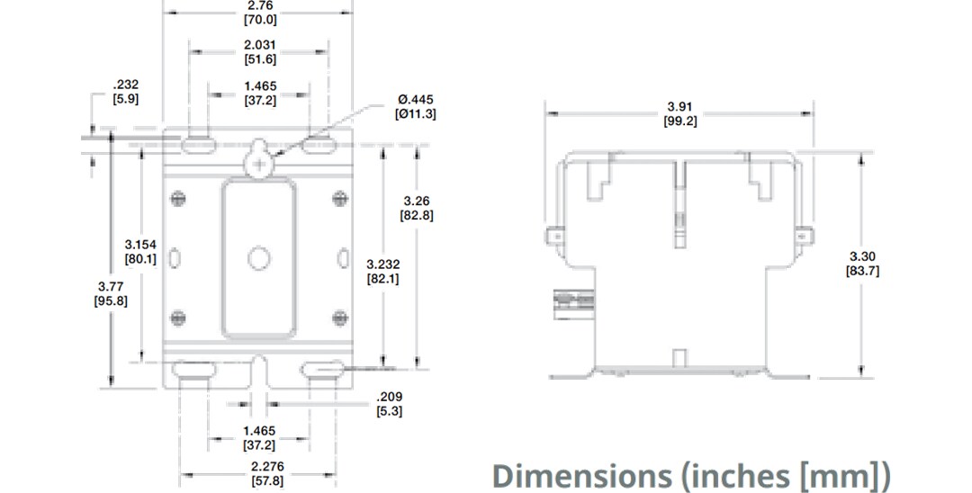 Mechanical Drawing - Hartland Controls / Littelfuse HCC 3-Pole 50-60FLA Definite Purpose Contactors