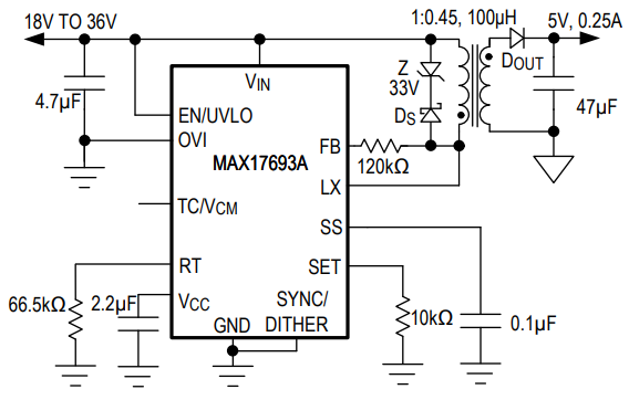 Analog Devices / Maxim Integrated MAX17693 No-Opto Isolated Flyback Converters