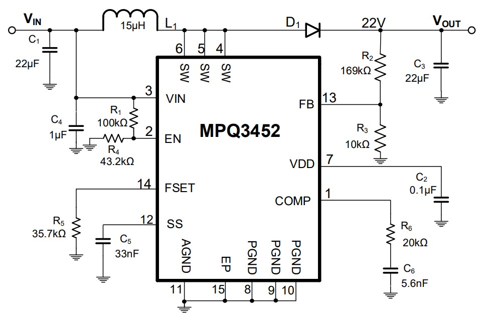 Application Circuit Diagram - Monolithic Power Systems (MPS) MPQ3452 Boost Converters
