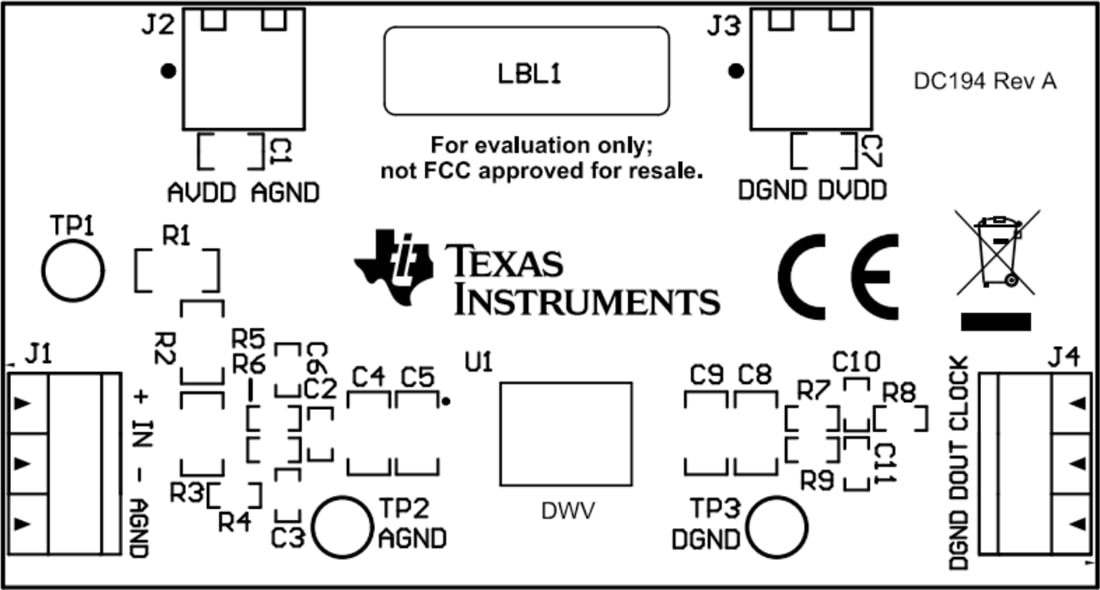 Mechanical Drawing - Texas Instruments AMC1333M10EVM Modulator Evaluation Module (EVM)