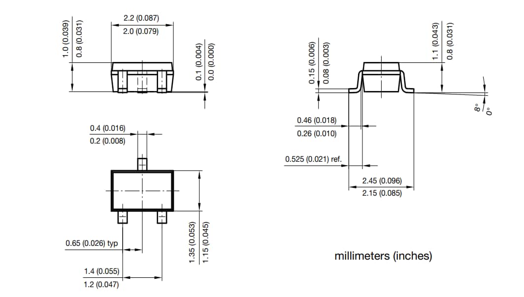 Mechanical Drawing - Vishay Semiconductors VCAN33C2-03G BiSy Dual-Line ESD Protection Diodes