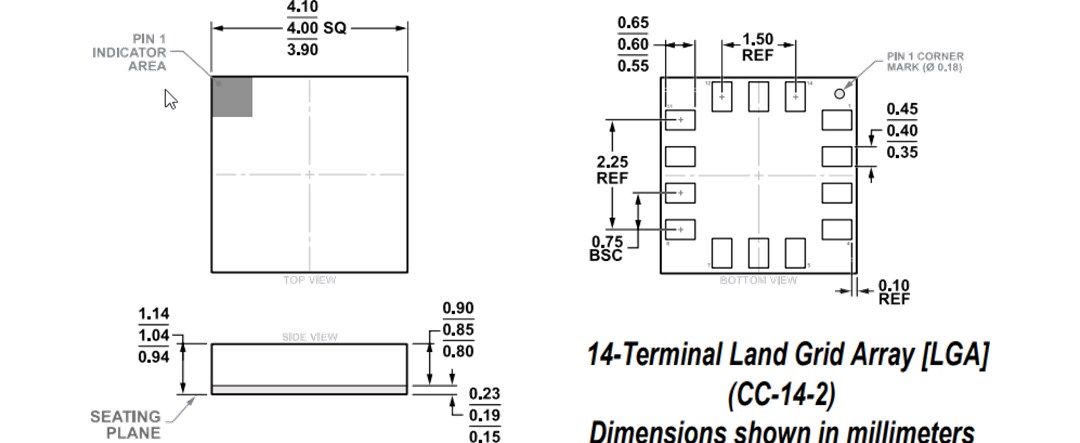 Mechanical Drawing - Analog Devices Inc. ADXL359 Low Power 3-Axis MEMS Accelerometer