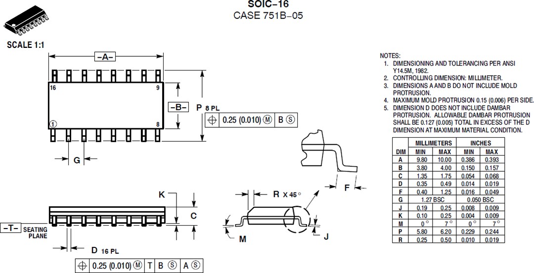 Mechanical Drawing - onsemi NCP1632A CrM Power Factor Controller, Interleaved