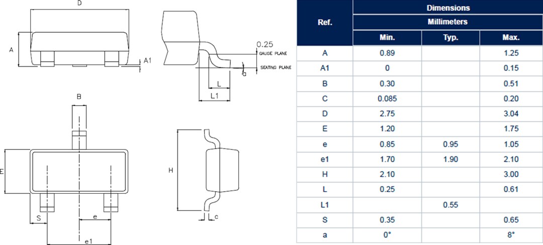 Mechanical Drawing - STMicroelectronics X0115ML 0.8A SCR Thyristor