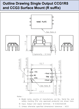 Mechanical Drawing - TDK-Lambda CCG 1.3W to 10W Isolated DC-DC Converters