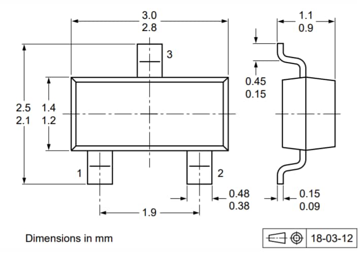 Mechanical Drawing - Nexperia BZX8450 Low-Current Voltage Regulator Diodes