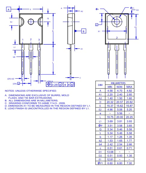 Mechanical Drawing - onsemi FGHL50T65MQDTx Field Stop Trench IGBTs