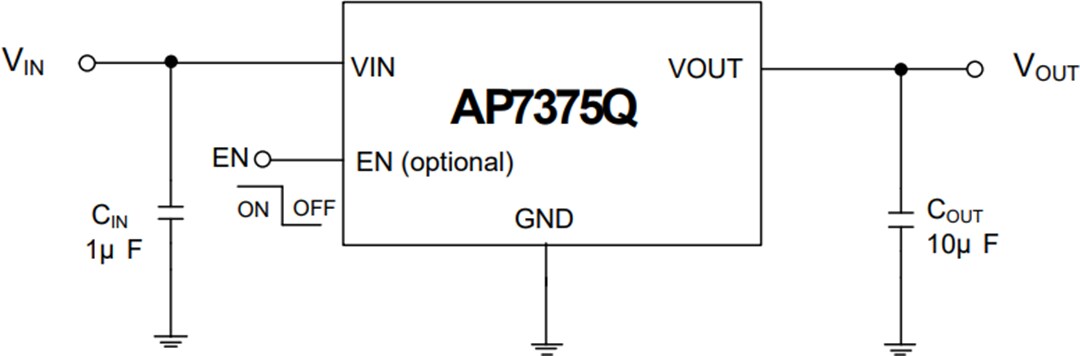 Application Circuit Diagram - Diodes Incorporated AP7375Q Automotive Ultra-Low Drop-Out Regulators