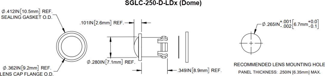 Mechanical Drawing - BIVAR SGLC-LD Liquid Detection Sealing Gasket Lens Caps