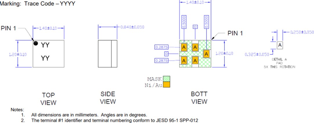 Mechanical Drawing - Qorvo QPQ1065 AltNav Band Pass SAW Filter