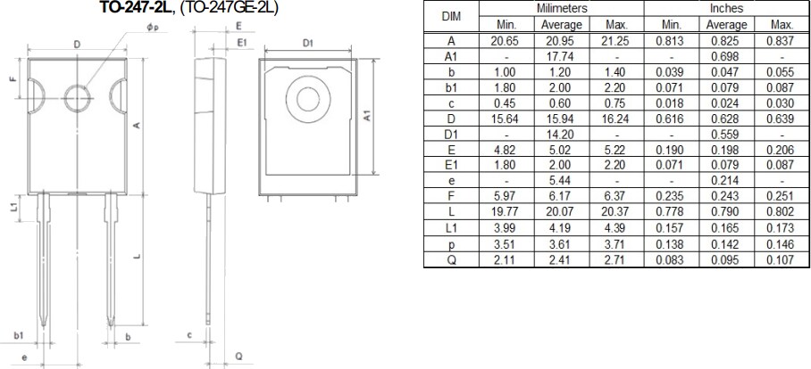 Mechanical Drawing - ROHM Semiconductor RFx30TZ6S & RFx60TZ6S Ultra Fast Recovery Diodes