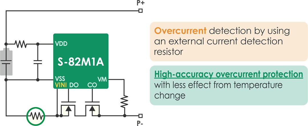 Application Circuit Diagram - ABLIC S-82M1A, S-82N1A, S-82N1B Battery Protection ICs