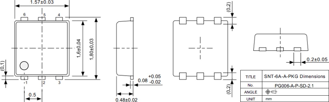 Mechanical Drawing - ABLIC S-82M1A, S-82N1A, S-82N1B Battery Protection ICs