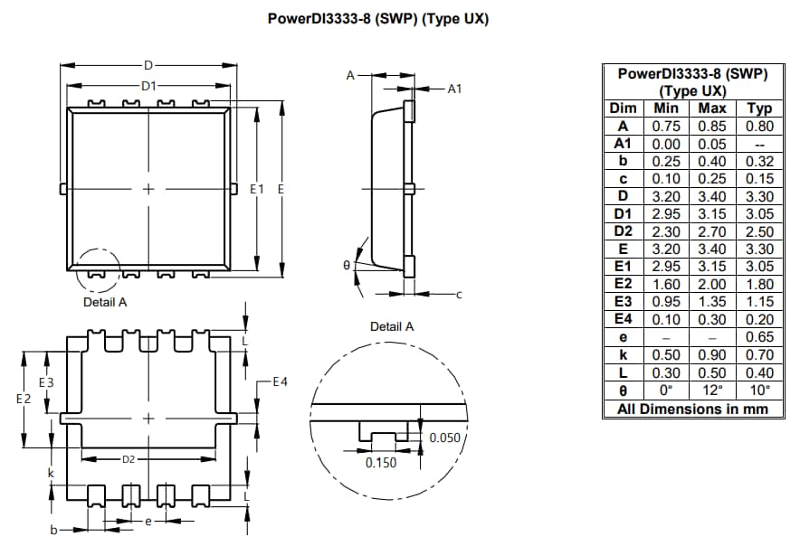 Mechanical Drawing - Diodes Incorporated DMTH46M7SFVWQ N-Ch Enhancement Mode MOSFET