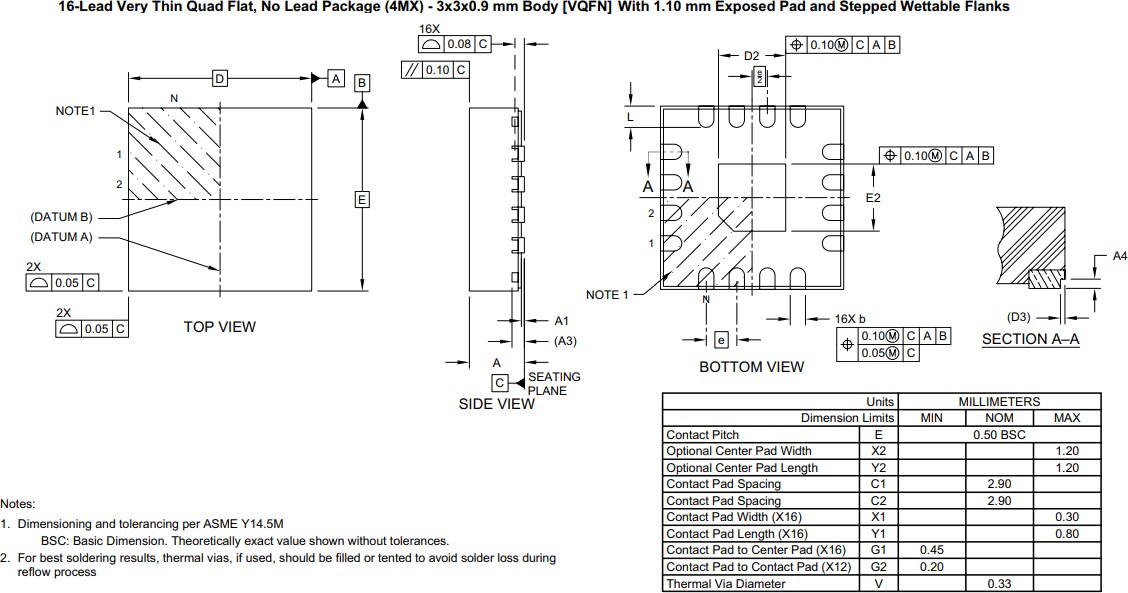 Mechanical Drawing - Microchip Technology SY75602, SY75603, SY75604 PCIe Clock Buffers