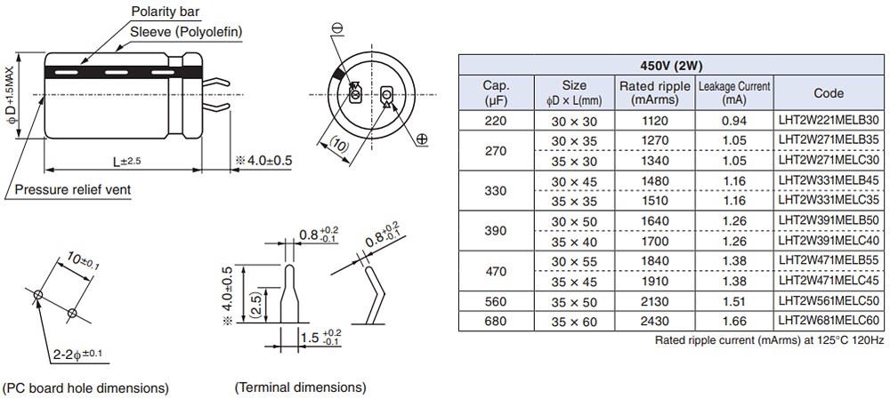 Nichicon LHT Snap-in Aluminum Electrolytic Capacitors