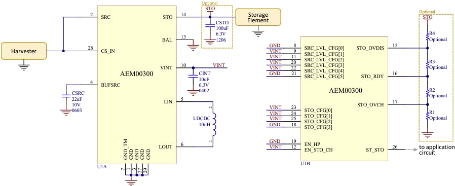 Schematic - e-peas AEM00300 Ambient Energy Manager Battery Charger