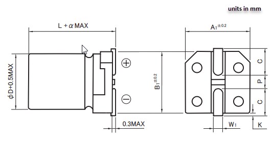 Mechanical Drawing - Rubycon TGV Aluminum Electrolytic Capacitors