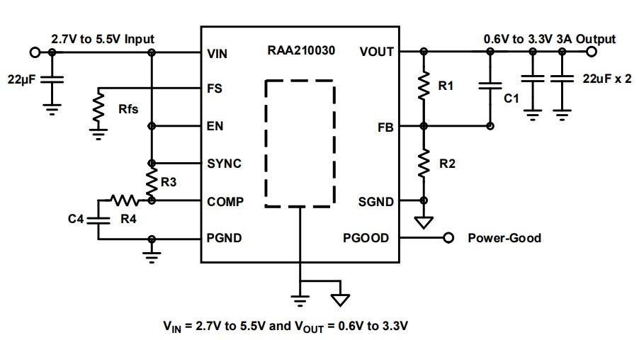 Application Circuit Diagram - Renesas Electronics RAA210030 Step-Down DC/DC Mini Power Module