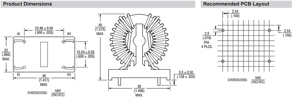 Mechanical Drawing - Bourns 04770x Common Mode Chokes