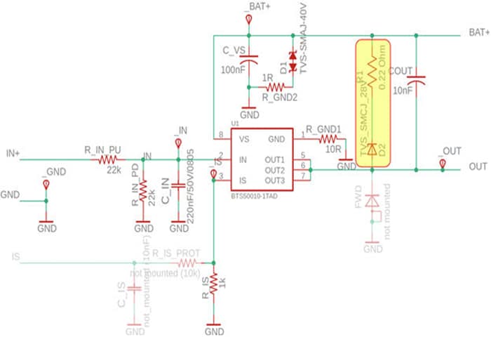 Schematic - Infineon Technologies BTS500101TAEx Switch Boards