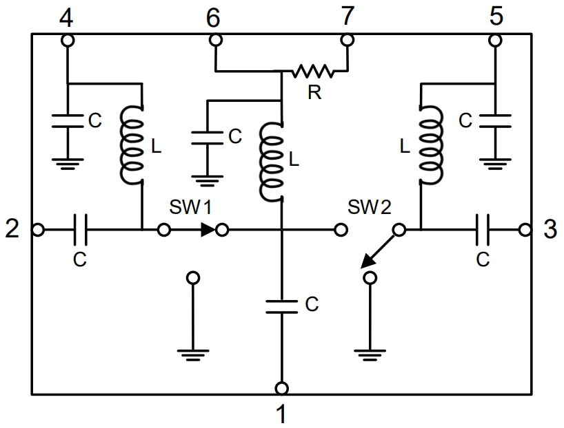 Schematic - MACOM MASW-011129-DIE 2-22GHz AlGaAs SP2T Switch