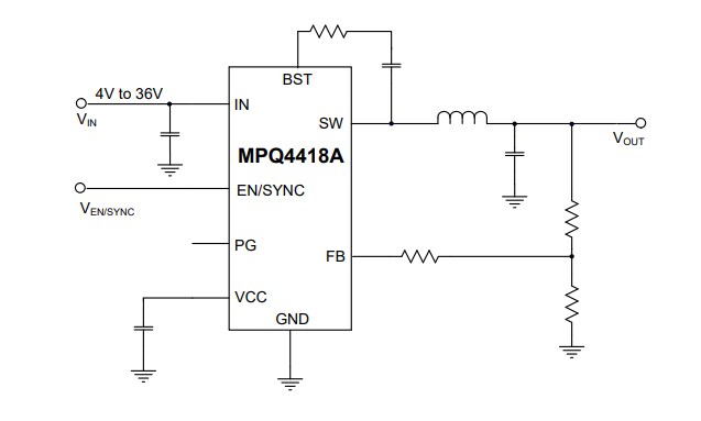 Application Circuit Diagram - Monolithic Power Systems (MPS) MPQ4418A Synchronous Step-Down Converter