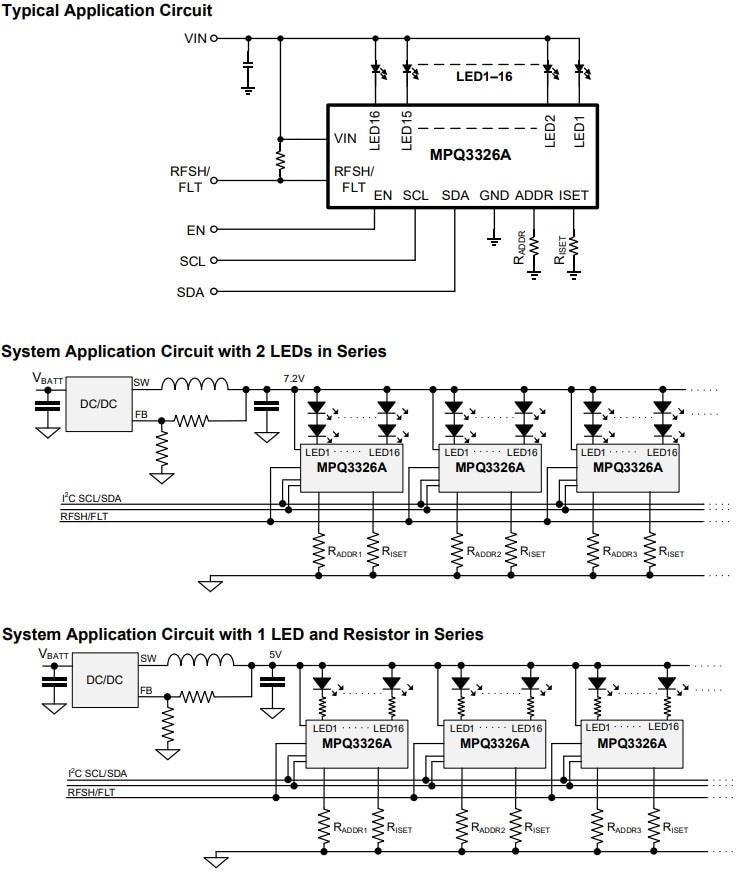 Application Circuit Diagram - Monolithic Power Systems (MPS) MPQ3326A 16-Channel LED Drivers