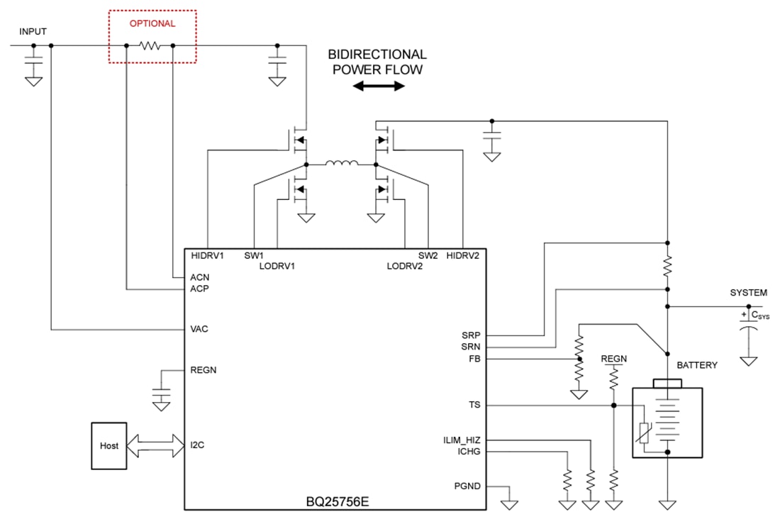 Schematic - Texas Instruments bq25756E Buck-Boost Battery Charge Controller