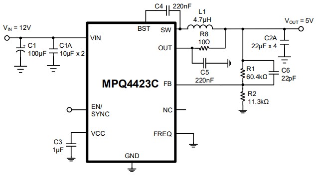 Application Circuit Diagram - Monolithic Power Systems (MPS) MPQ4423C Synchronous Buck Converters