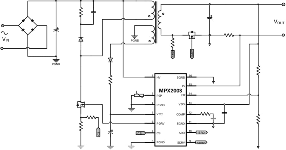 Application Circuit Diagram - Monolithic Power Systems (MPS) MPX2003 All-in-One Flyback Controllers