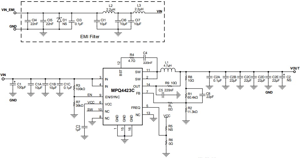 Schematic - Monolithic Power Systems (MPS) EVQ4423C-L-00A Evaluation Board