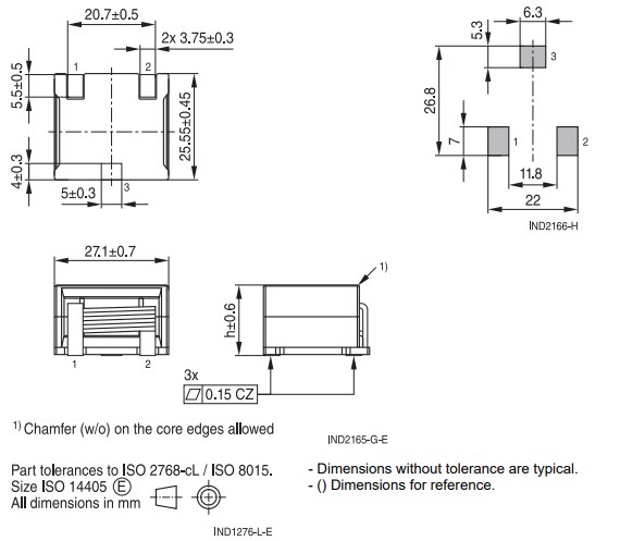 Mechanical Drawing - EPCOS / TDK ERU27M SMD High Current Flat Wire Inductors