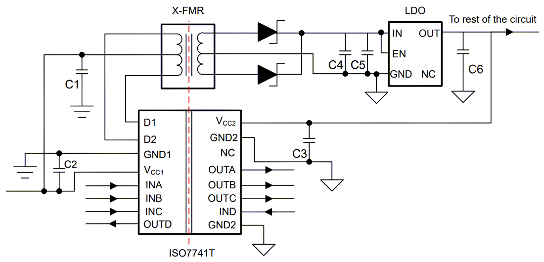 Schematic - Texas Instruments ISO7741Tx-Q1 4-Channel Reinforced Digital Isolator