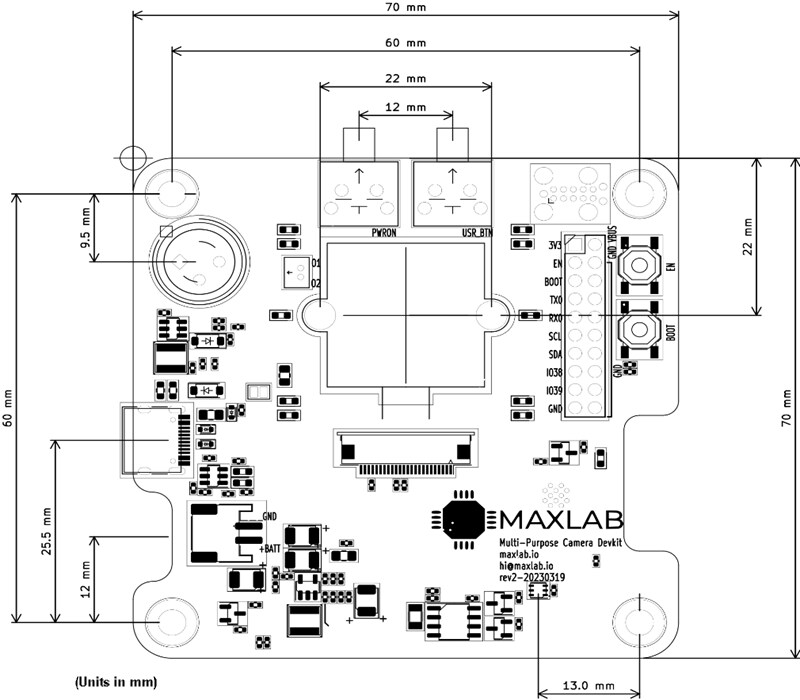 Mechanical Drawing - Maxlab TOKAY LITE Edge AI Camera Development Board