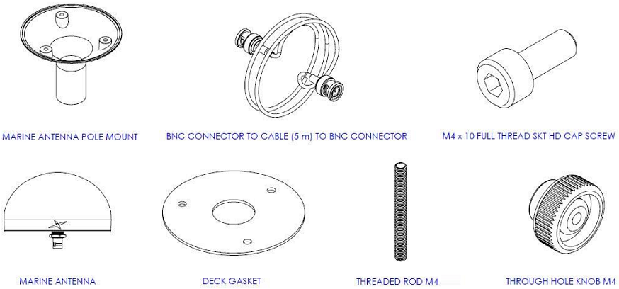 Mechanical Drawing - Taoglas Neptune XAHP.30 Marine Antenna with BNC Connector
