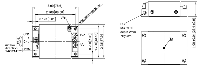 Mechanical Drawing - Cincon LFM200S 200W AC/DC Power Supplies with PFC