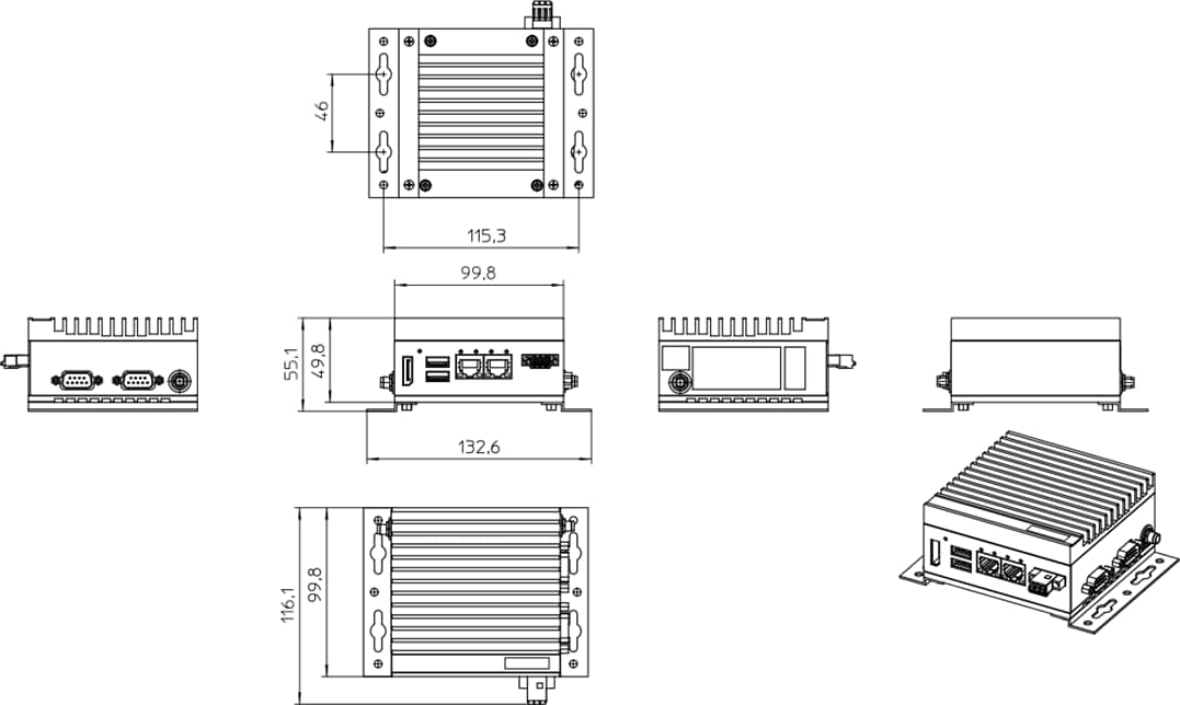 Mechanical Drawing - Phoenix Contact VL3 UPC Industrial Box PCs