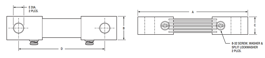 Mechanical Drawing - Bourns RSH Riedon™ DC Ammeter Shunt Resistors