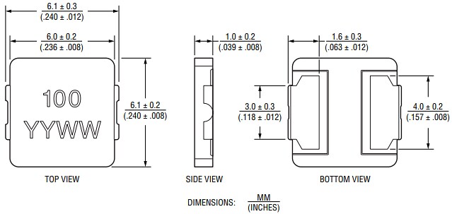 Mechanical Drawing - Bourns SRP0612F Shielded Power Inductors