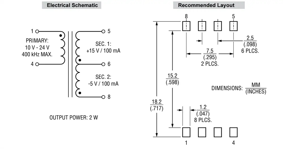 Schematic - Bourns HVMA03F4A-LP8S 2W Gate Driver Transformer