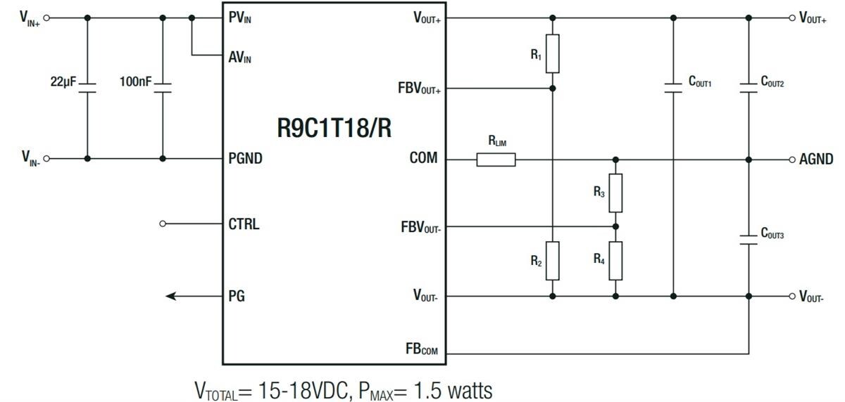 Application Circuit Diagram - RECOM Power R9C1T18/R Series Isolated DC/DC Converters