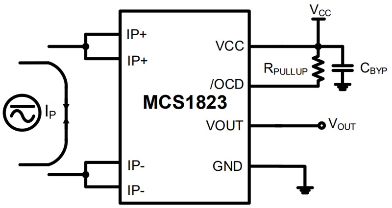 Application Circuit Diagram - Monolithic Power Systems (MPS) MCS1823 Linear Hall-Effect Current Sensors