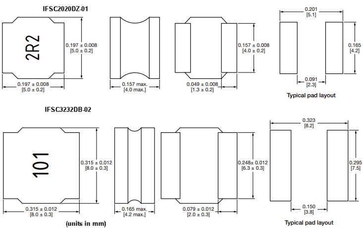 Mechanical Drawing - Vishay / Dale IFSC2020DZ-01 & IFSC3232DB-02 Power Inductors