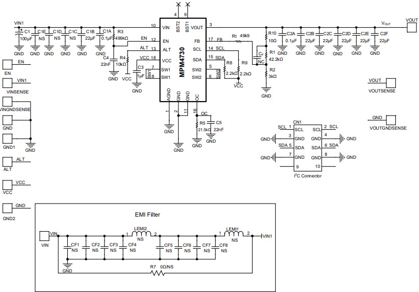 Schematic - Monolithic Power Systems (MPS) EVM4730-PQ-00A Evaluation Board