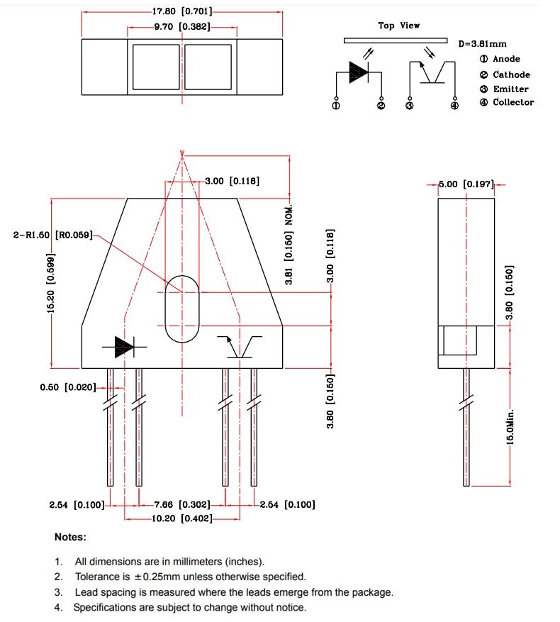Mechanical Drawing - American Bright LED BPR-301 Optical Switch